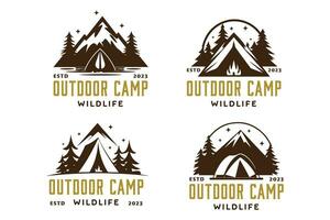 Outdoor Camp Badges Vector refers to a set of vector graphics that depict camp-themed badges suitable for outdoor activities and adventure-related designs.