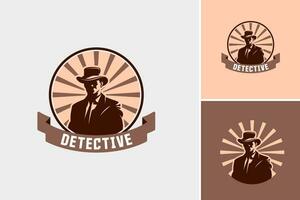 un hombre en un sombrero y traje, misterioso detective agente logo diseño modelo vector