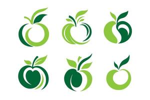 A Set of Green Apples with Leaves and a Leaf logo vector