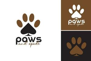 patas y pala logo es un diseño activo presentando el combinación de pata huellas dactilares y un pala forma. esta activo es adecuado para relacionado con mascotas negocios tal como veterinario clínicas, mascota historias vector