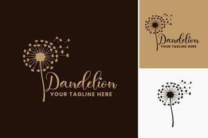 dandelion logo design with dandelion flower and text is a versatile asset suitable for businesses looking for a nature-inspired logo featuring a dandelion flower and custom text. vector