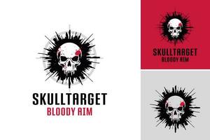 Skull target bloody aim logo - This asset portrays a skull with a target on its head, dripping with blood. It is ideal for use in dark and edgy projects, such as horror films or gaming logos. vector