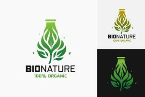 Bio logo design with leaf and bottle is a design asset suitable for businesses or organizations in the eco-friendly, sustainability, or organic industry. The design combines a leaf and a bottle vector