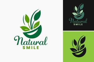 un verde logo con hojas y un cuenco de hojas es un diseño activo presentando un logo diseño con hoja elementos y un cuenco lleno con hojas. esta activo es adecuado para Respetuoso del medio ambiente vector