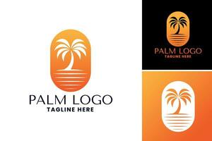 palma árbol logo diseño se refiere a un gráfico diseño elemento presentando un palma árbol, cuales lata ser usado para creando logos y marca materiales para negocios relacionado a vacaciones, vector