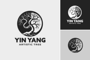 yin yang artístico árbol logo diseño es un visualmente atractivo logo presentando un árbol diseño con un yin yang símbolo incorporado. vector