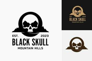 black skull mountain logo suggests a logo design featuring a black skull on a mountain backdrop. This asset is suitable for businesses or events seeking a dark, edgy, or adventurous aesthetic. vector