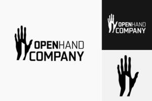 The logo for the open hand company is a versatile and inclusive design suitable for a wide range of industries and businesses, conveying a sense of openness, collaboration, and trust. vector