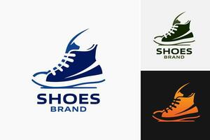 blue shoe logo with a white shoe on top is a versatile design asset suitable for shoe brands or businesses looking for a unique and eye-catching logo design. vector