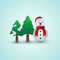 Christmas illustration of snowman and tree vector