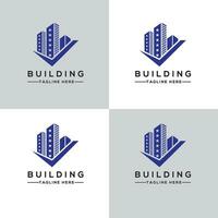 logotipo de construcción con estilo de arte lineal. resumen del edificio de la ciudad para la inspiración del diseño del logotipo y el diseño de la tarjeta de visita vector