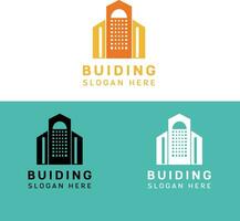 Building logo with line art style. city building abstract for logo design inspiration and business card design vector