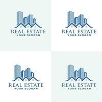 Building logo with line art style. city building abstract for logo design inspiration and business card design vector