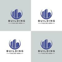 logotipo de construcción con estilo de arte lineal. resumen del edificio de la ciudad para la inspiración del diseño del logotipo y el diseño de la tarjeta de visita vector