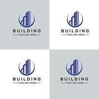 Building logo with line art style. city building abstract for logo design inspiration and business card design vector