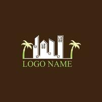 logotipo de construcción con estilo de arte lineal. resumen del edificio de la ciudad para la inspiración del diseño del logotipo y el diseño de la tarjeta de visita vector