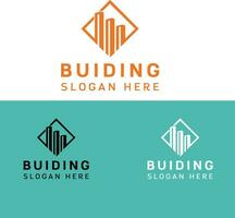 Building logo with line art style. city building abstract for logo design inspiration and business card design vector