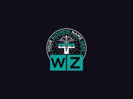 médico wz logo arte, inicial wz zw clínico logo letra diseño vector