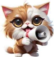 cartoon cat with megaphone on transparent background ai generative png