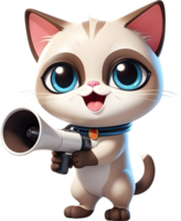 cartoon cat with megaphone on transparent background ai generative png