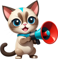 cartoon cat with megaphone on transparent background ai generative png