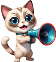 Karikatur Katze mit Megaphon auf transparent Hintergrund ai generativ png