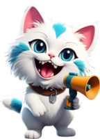 cartoon cat with megaphone on transparent background ai generative png