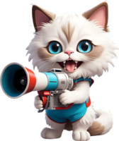 cartoon cat with megaphone on transparent background ai generative png