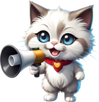 cartoon cat with megaphone on transparent background ai generative png