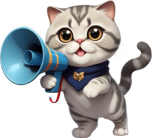 cartoon cat with megaphone on transparent background ai generative png