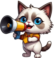 desenho animado gato com megafone em transparente fundo ai generativo png