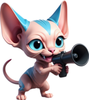 cartoon cat with megaphone on transparent background ai generative png