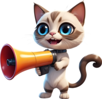 cartoon cat with megaphone on transparent background ai generative png