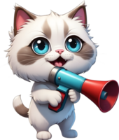 cartoon cat with megaphone on transparent background ai generative png