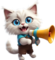 cartoon cat with megaphone on transparent background ai generative png