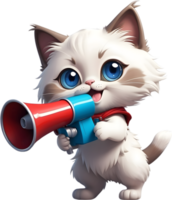 cartoon cat with megaphone on transparent background ai generative png