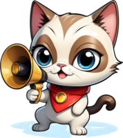 cartoon cat with megaphone on transparent background ai generative png