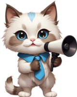 cartoon cat with megaphone on transparent background ai generative png