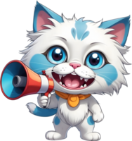 cartoon cat with megaphone on transparent background ai generative png