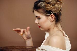 Girl with jar of honey. Healthy food concept, diet, dessert photo