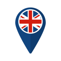 United Kingdom flag on blue pin map. Flag of UK on map pointer icon png