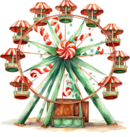 ai generado acuarela diversión parque clipart circo carnaval atracción parque Navidad tema vacaciones niños guardería Arte ferris rueda justa aventuras tarjeta póster pegatinas planificador png