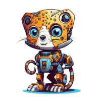 dibujos animados leopardo robots camiseta, pegatina. gracioso ciborg ai generado png