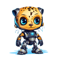 dibujos animados leopardo robots camiseta, pegatina. gracioso ciborg ai generado png