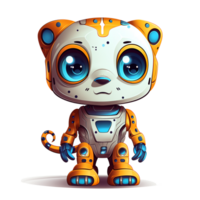 cartone animato leopardo robot. maglietta, etichetta. divertente cyborg. ai generato png