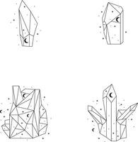 Set of Celestial Crystal Outline. Abstract Decoration. Isolated Vector. vector