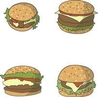 Burger Food Illustration Set. Flat Cartoon Design. Isolated Vector. vector