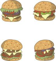 Burger Food Illustration Set. Flat Cartoon Design. Isolated Vector. vector