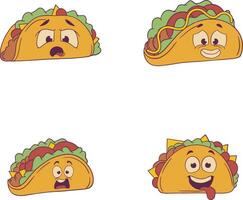 Tacos Food Illustration With Various Emoticon. Trendy Design. Vector Icon Set.