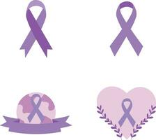 Collection of World Cancer Free Day. With Hand, Ribbon and Heart. Isolated Vector Icon.